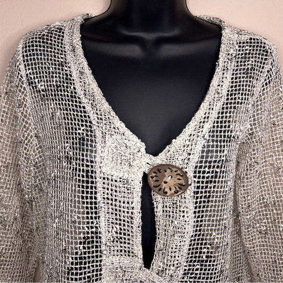 Small Nina Leonard Ivory Open Knit Top Beach Boho Bohemian Vneck Lightweight - Picture 9 of 15